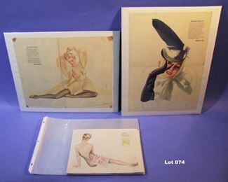 74.	9 piece Alberto Vargas group including 2 C/1940 16x20” sleeved lithos and an almost complete 1940’s calendar.