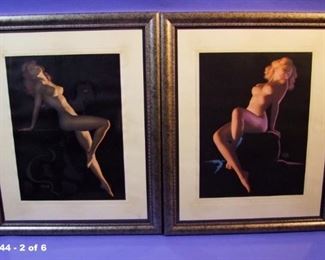 44.	C/1940 Set of 6 pin-up portfolio “Running into Six Figures”, limited edition, special order only, all Full Nudes on black background.  All signed Earl Moran, 16x20”, all framed.
