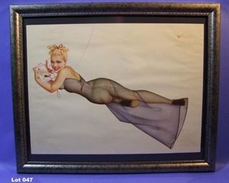 47.	C/1940 pin-up litho, Reclining Girl on Telephone, signed George Petty, 16x20” framed.