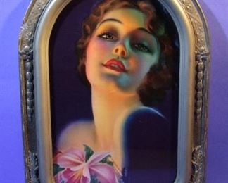 53.	C/1930’s pin-up litho, Pretty Girl portrait, by Rolf Armstrong, 14x20”, framed.