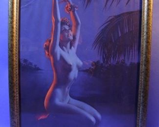 55.	C/1950 pin-up litho, Full Nude, “Reach for the Stars”, signed Zoe Mozert, 16x20”, framed.