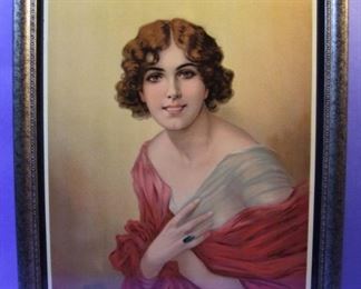 59.	C/1920 pin-up chromo litho, Pretty Girl Portrait, unsigned, 16x20”, framed.