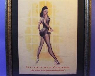 51.	C/1950 pin-up litho, “Go as far as you like”, signed Earl MacPhearson, 16x20”, framed.