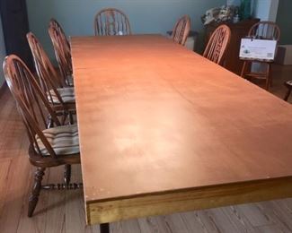 Hand made table to fit over a dining table with legs that easily screw on and off - total length is 12’. Two 6’ sections that clip together. 
