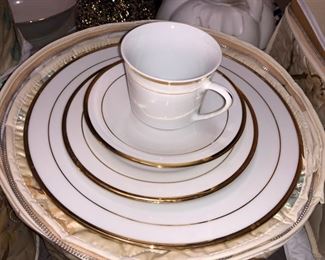 White china set with gold trim - service for 12!
