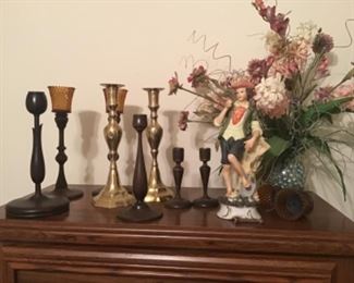Brass and wood candlesticks 
