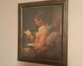 Vintage frame and print of 18th-century painting “A Young Girl Reading” by Jean-Honoré Fragonard 