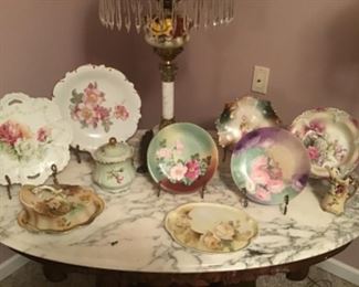 R. S. Prussia Handpainted porcelain plates and stands