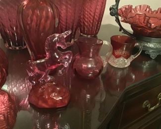 Large collection of Fenton cranberry glass!