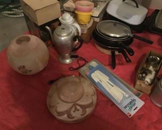 Globes and other lamp parts, pressure cookers, and the same model electric percolator used by Lucy Ricardo! Google it when you get here!