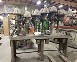 Heavy Duty Table With 6 Drill Presses