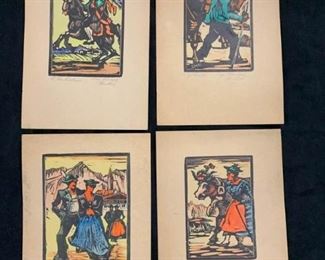 402h Vintage Linocut Prints
