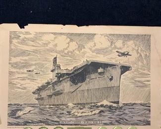 WW2 Aircraft Carrier Lithograph
