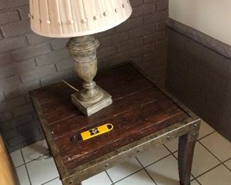 24" SQUARE END TABLE w/TIME WORN FINISH, by: Diane Breckenridge Interiors & LAMP