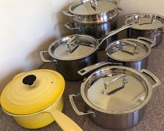 LE CREUSET STAINLESS COOKWARE & YELLOW ENAMEL PAN