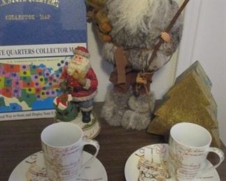 Holiday.  Cups and Saucers (2 ea) Santa
