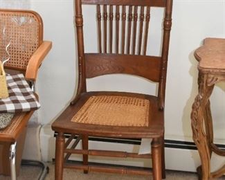 Antique Oak Side Chair with Cane Seat