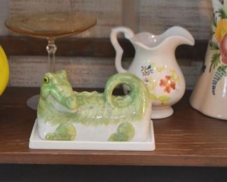 Figural Alligator Butter Dish