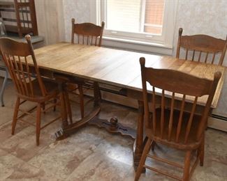 Vintage Oak Dining Table with Extension Leaves