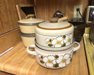 Vintage cookware -- our mother never used nice pots. She just boiled  Kraft Mac&Cheese and let the chemicals do the cooking!