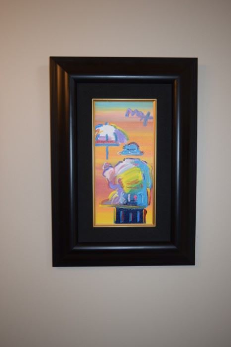 Peter Max "Umbrella Man" Original Framed Acrylic On Canvas. 2008 Signed in Pigment Upper Right. 12" X 6"