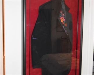 Tuxedo - Unique Original Floral On Tux In Red Velvet Frame Shadowbox "25" X 41" By Simon Bull