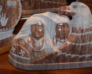Alabaster Native American Sculpture Eagle Head By Howard