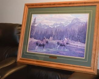 "Shallow Waters" Moose In Water By Manuel Mansanarez. 702/1500 30" X 38"
