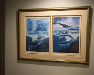 "Turtle Waters"/Moonlite Dolphins" 1999. Three Artist Compilation Wyland Under Water, Tabura Above Water, Coleman Above Water. 175/950. 33" X 43"