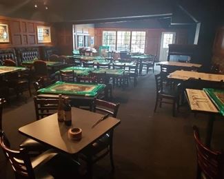 Lot 16 tables and 50 chairs in dining area