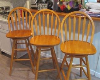 (3) Oak Swivel Bar Stools