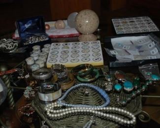 Jewelry coins and fossils