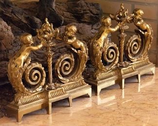 Antique French gilt andirons