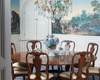 EJ Victor dining table with leaves storage box and 10 EJ Victor chairs