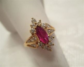 VINTAGE 14KT GOLD, NATURAL RUBY AND DIAMOND RING