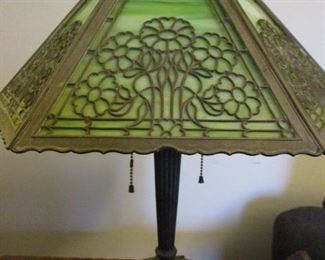 ANTIQUE GREEN SLAG GLASS LAMP