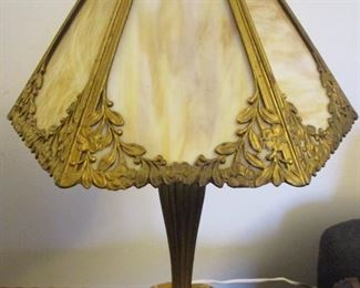 ANTIQUE SLAG GLASS PANEL LAMP