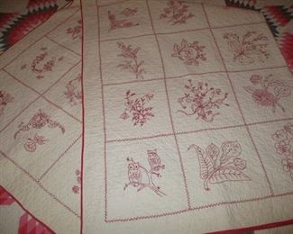 THE BEST ANTIQUE RED WORK EMBROIDERED QUILT