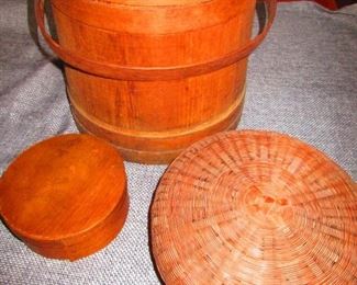 Antique Firkin, Sewing Basket, Pantry Box