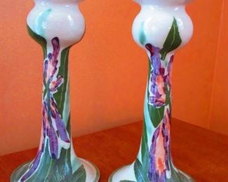 Studio Pottery Candlesticks with Iris's