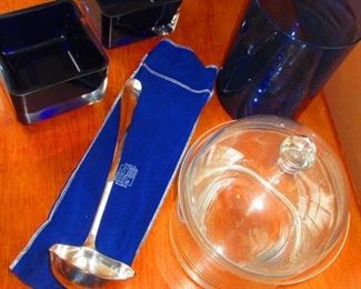 Silvered Ladle, Cobalt Glass and Shrimp Chiller