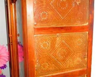 Detail of 19th c. Cabinet with Stamped Tin Sides