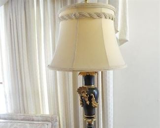  Two black & gold Greek-style vintage lights (1940s) - 36" high. In perfect condition and just beautiful.