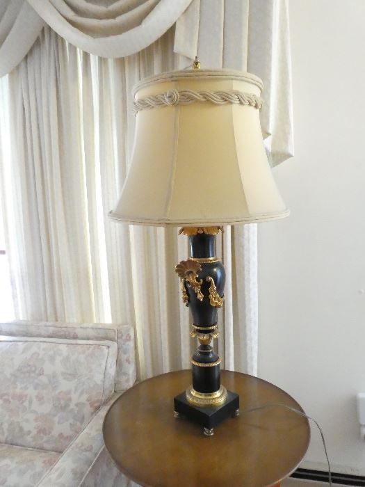  Two black & gold Greek-style vintage lights (1940s) - 36" high. In perfect condition and just beautiful.