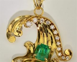 18k, Emerald and Diamond necklace