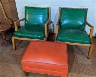 Mid-Century Chairs and Ottoman