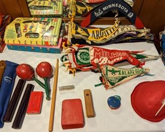 Vintage Pennants and musical instruments 