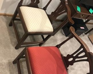 Bartley handmade corner colonial chairs, 25w-25d-32h; the RED chair is SOLD
