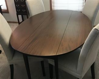 Bartley handmade drop-leaf dining/banquet table; comes with custom linens and pads. 79Lx29Hx52.5W (leaves down 21.5W) Chairs separate