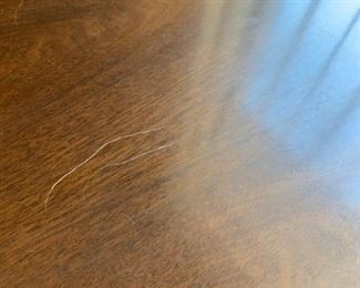 Scratch on top of one of end tables
#4 Drexeldrop side end table oval with 1 drawer and inlay 18-35x28x27 as is finish 2@100 ea